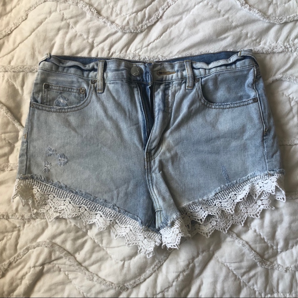 Lace trim Free People cut off jean shorts
